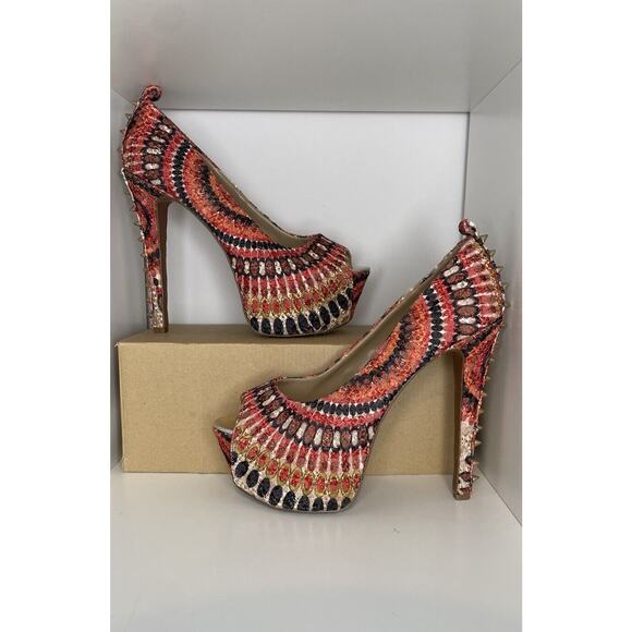 Wild Pair Y2K Alaina Studded High Heel Stiletto Pink Orange Geometric Size 8 - Picture 1 of 12